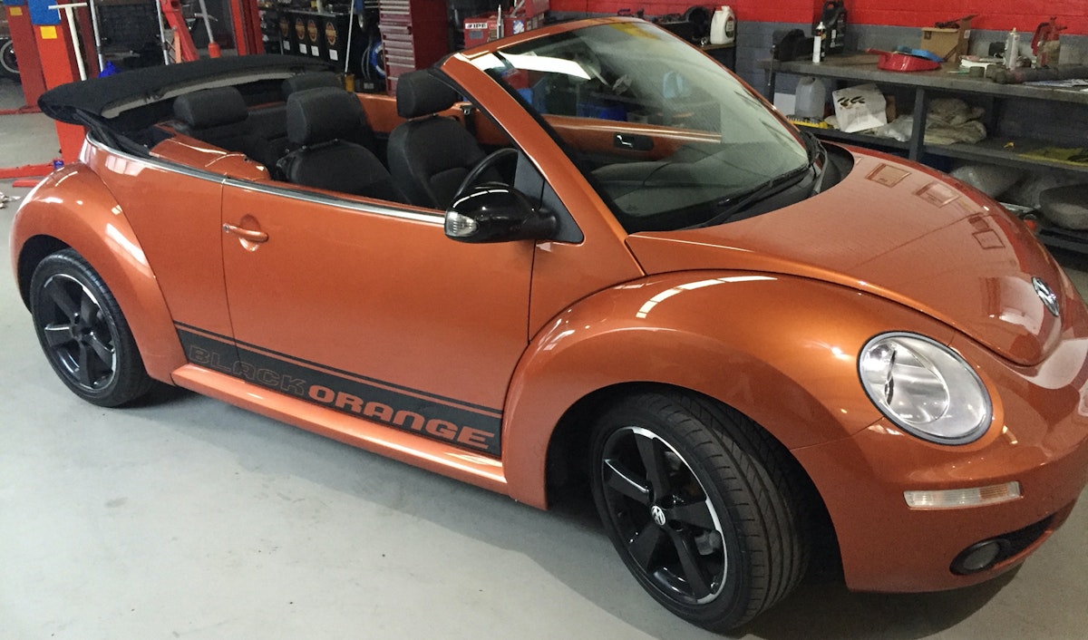 Stand out with this Orange VW Soft Top Beetle. Origianlly a budget people mover it has risen to star status and graced the cover of many magazines. The iconic shape remains but with modern eye catching styling.